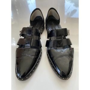 Freda Salvador Black Leather Lock T-Strap Flats